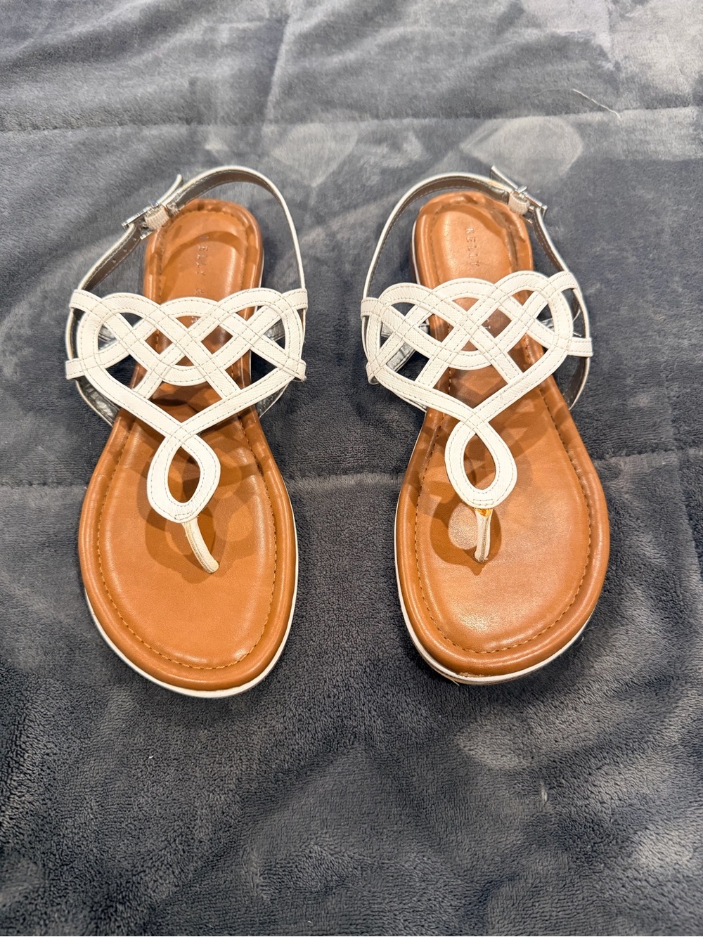 Kelly & Katie White Braided Thong Sandals with Tan Footbed